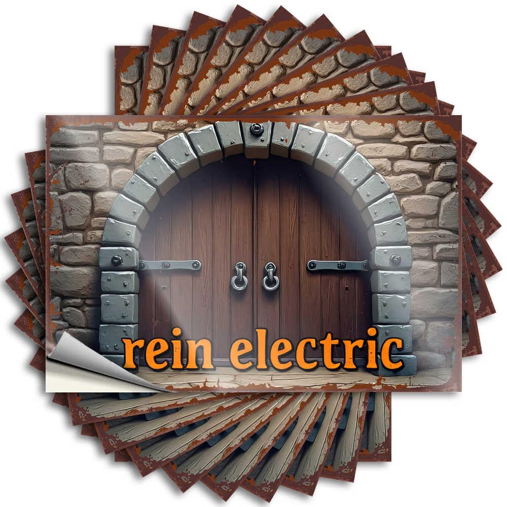 Vintage Wooden Door with Rein Electric Sign Saying Housewarming | Summer Hard Removable Decal Pack(12X18CM)