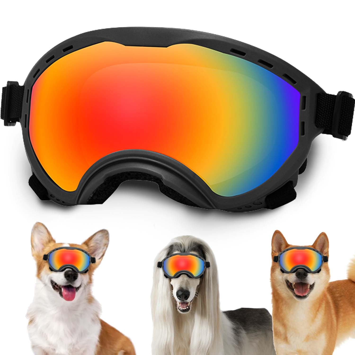 Dog Sunglasses with Adjustable Strap, UV Protection, Winproof Puppy Sunglasses, Suitable for Dogs Eyes Protection,Soft Dogs Goggles