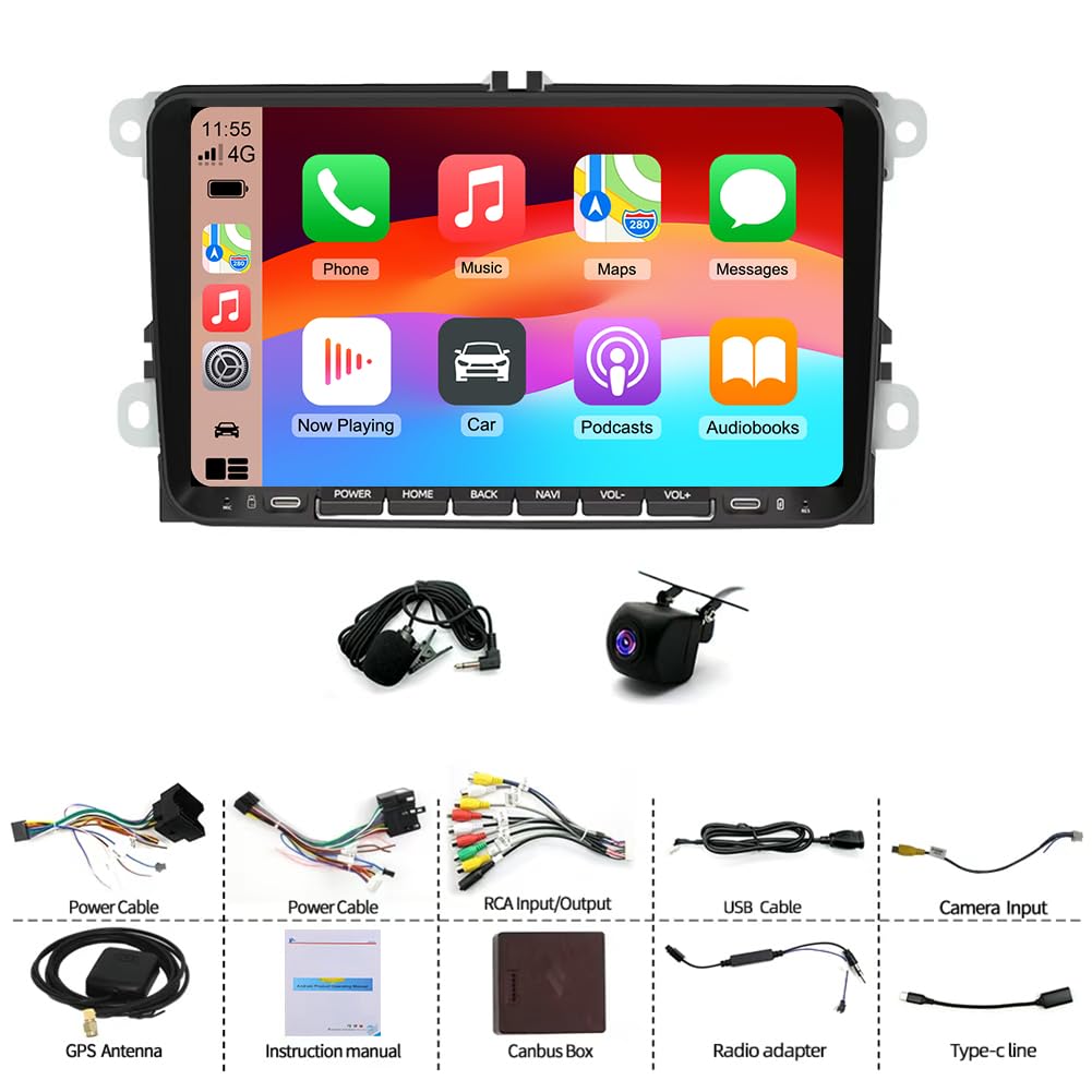 4+64G Android 14 Autoradio Multimédia avec sans Fil CarPlay Android Auto pour Volkswagen VW T5 Caravelle 2010-2015, 9 pouces écran Tactile Radio Stéréo avec navigation GPS SWC Mirror Link FM RDS Wi-Fi