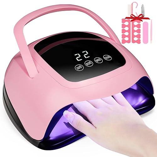 Miniatura 1 de Lámpara de uñas LED UV para esmalte de gel con kit de uñas, verdadera luz UV de 60 W para uñas de gel, secado rápido, luz LED rosa, lámpara portátil
