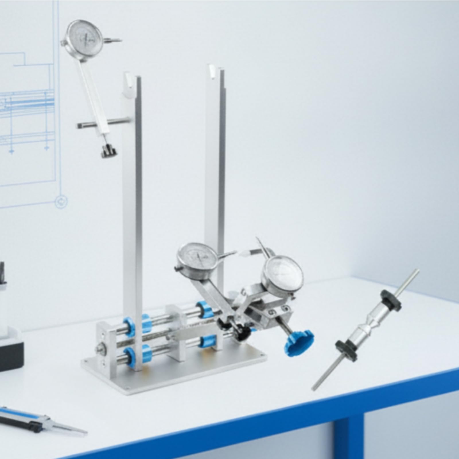 Centrador Ruedas con Comparadores table Centrador Ruedas Bicicleta Rígido Herramienta para Garaje , Azul Zafiro , Con Tres Medidores + Caja De Almacenamiento, Versión Mejorada