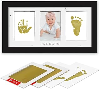Baby Hand and Footprint Kit, Newborn Keepsake Frame, Inkless No Mess Clean-Touch Ink Pad for Baby Handprint and Footprint, Perfect Shower Gift for Boys and Girls, Baby Registry, Black Gold