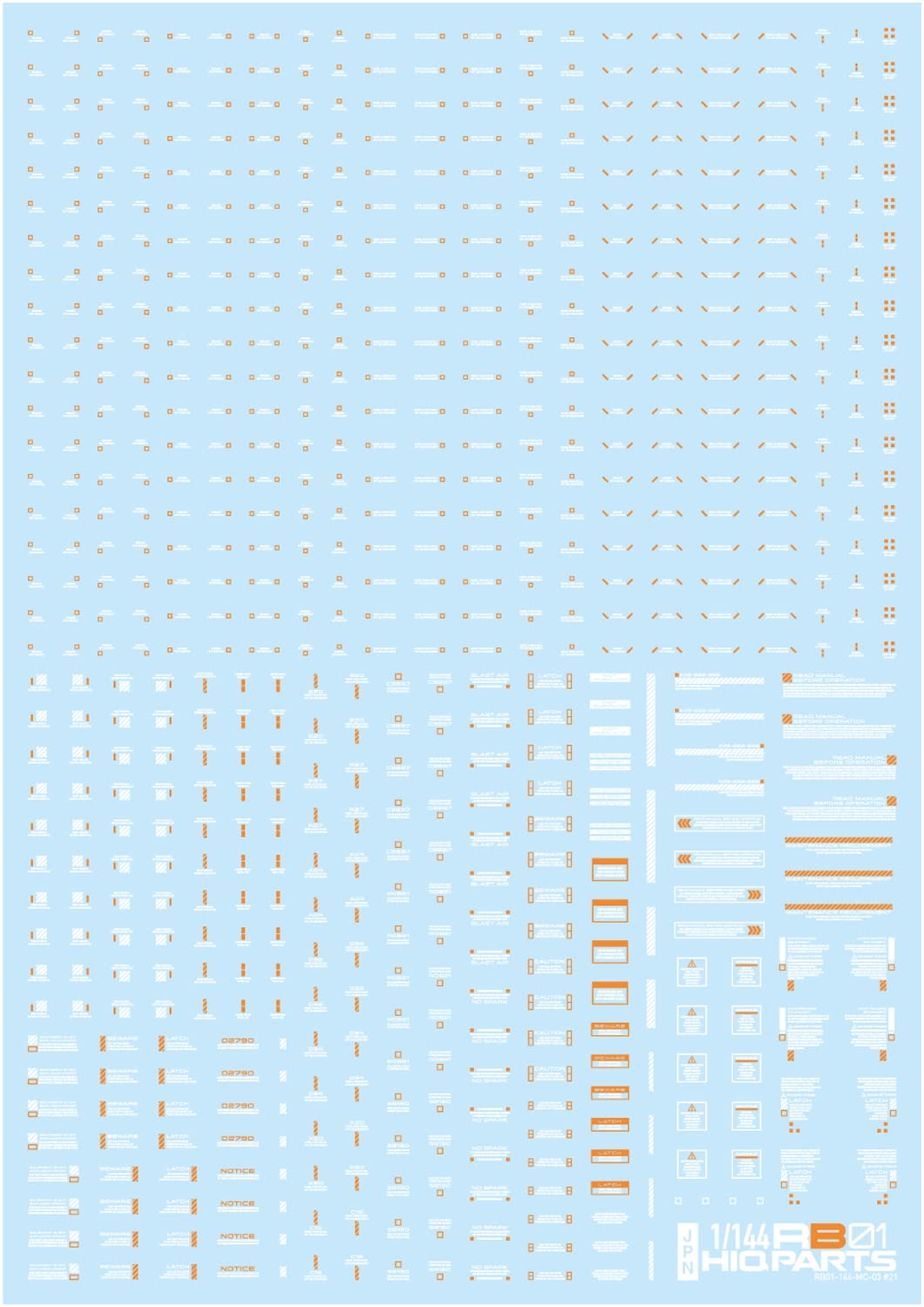Decal RB01 High Queue Parts 1/144 marquages haute précision orange et blanc pour mecha