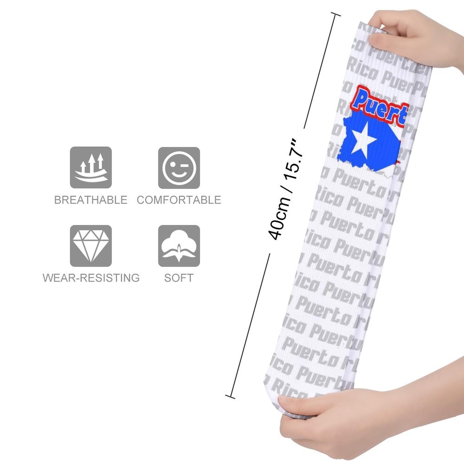 OGHNBV Puerto Rico Pattern Retro 5PCS Unisex Crew Socks Athletic Stockings Knee High Socks