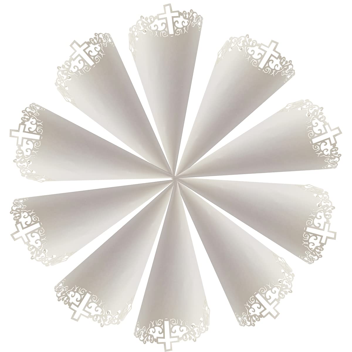 ZOOMPIL Conos Arroz Boda Blancos, Conos de confeti de boda de papel, conos de papel, Ramo de papel para celebración de bodas, Conos de confeti de placa de flor de impresión hueca - 50 Piezas