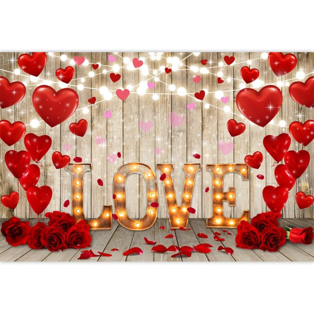 Fotohintergrund 'Happy Valentine’s Day' – Rot Mit Herzen & Luftballons, 3x2,5 M, Aus Vinyl Für Hochzeit & Fotoshootings