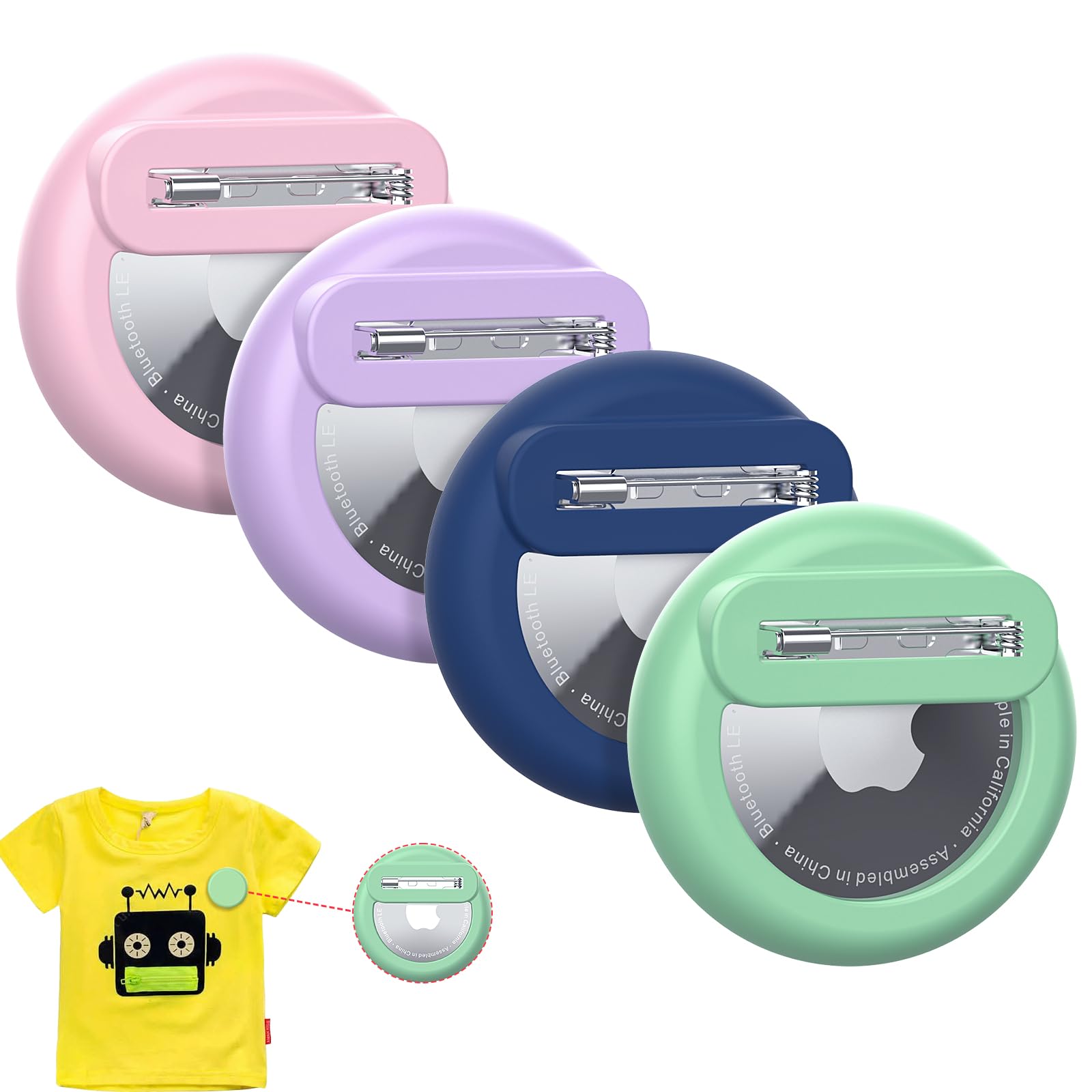 for Apple Airtag Holder for Kids Hidden, Air Tag-4 Pack GPS Tracker Case, Silicone Hidden for AirTag Holder for Kids with Safety Pin, Elderly, Luggage