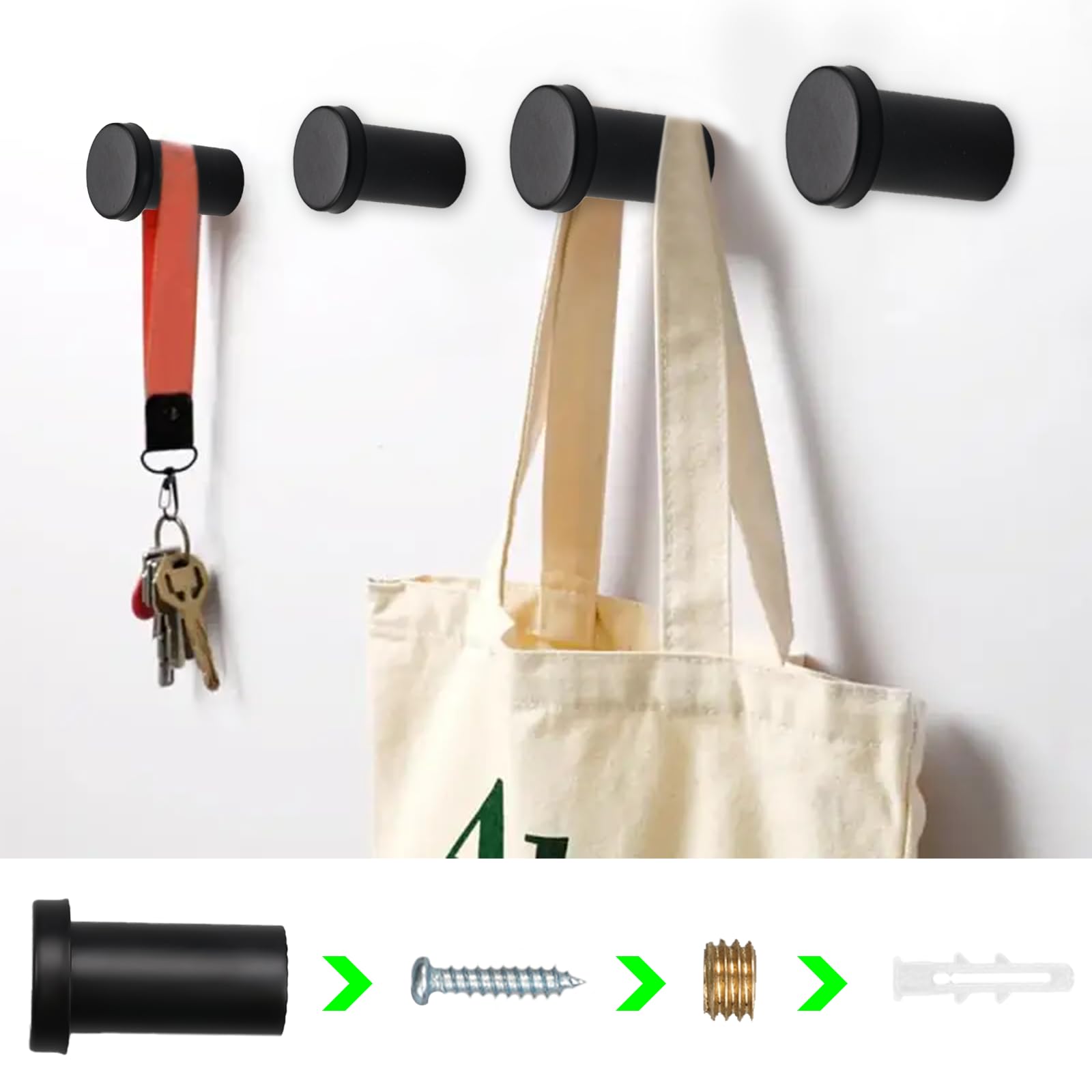 6 Piezas Gancho Pared Negro Círculo Colgador Toalla Baño, Percha Baño Acero Inoxidable 36mm, Colgador Pared Tornillo Perchas Cuelga Toallas Baño Ganchos para Abrigo Bata, Gancho Ropa con Tornillos