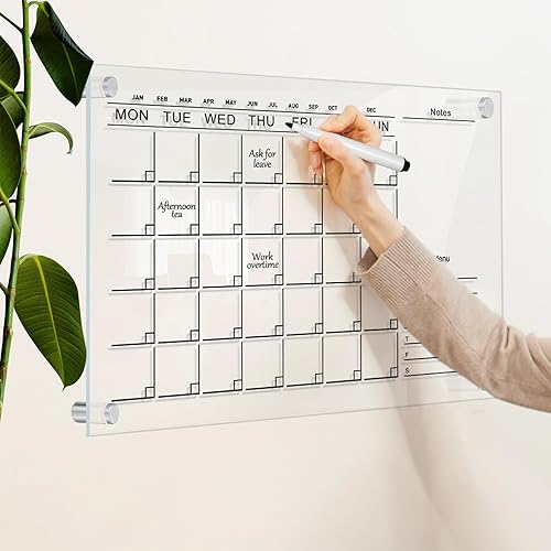 Miniatura 4 de 1 juego de pizarra magnética de acrílico de borrado en seco, pizarra blanca de acrílico transparente, calendario magnético transparente, pizarra de