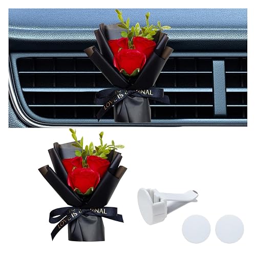 Mini Bouquet Car Air Vent Clip, Cute Rose Air Conditioner Decoration Clip, Car Air Freshener, Dried Flower Fragrance Diffuser Air Outlet Clip, Car Interior Aesthetic Accessories (Red)