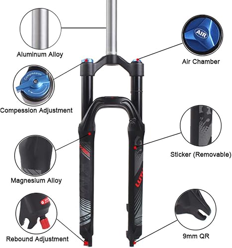 Miniatura 2 de BUCKLOS Horquilla manual de suspensión de aire MTB QR de 29 pulgadas y tuerca de estrella de tapa superior