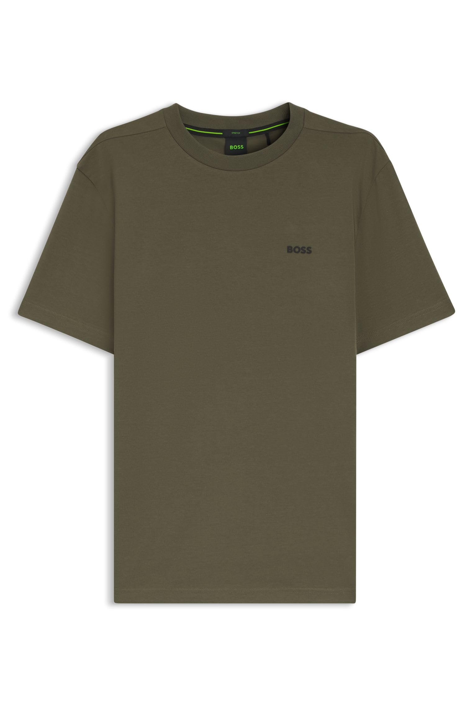Boss Men's Open Green398 Tee Stretch-Cotton T-Shirt With Logo Detail
