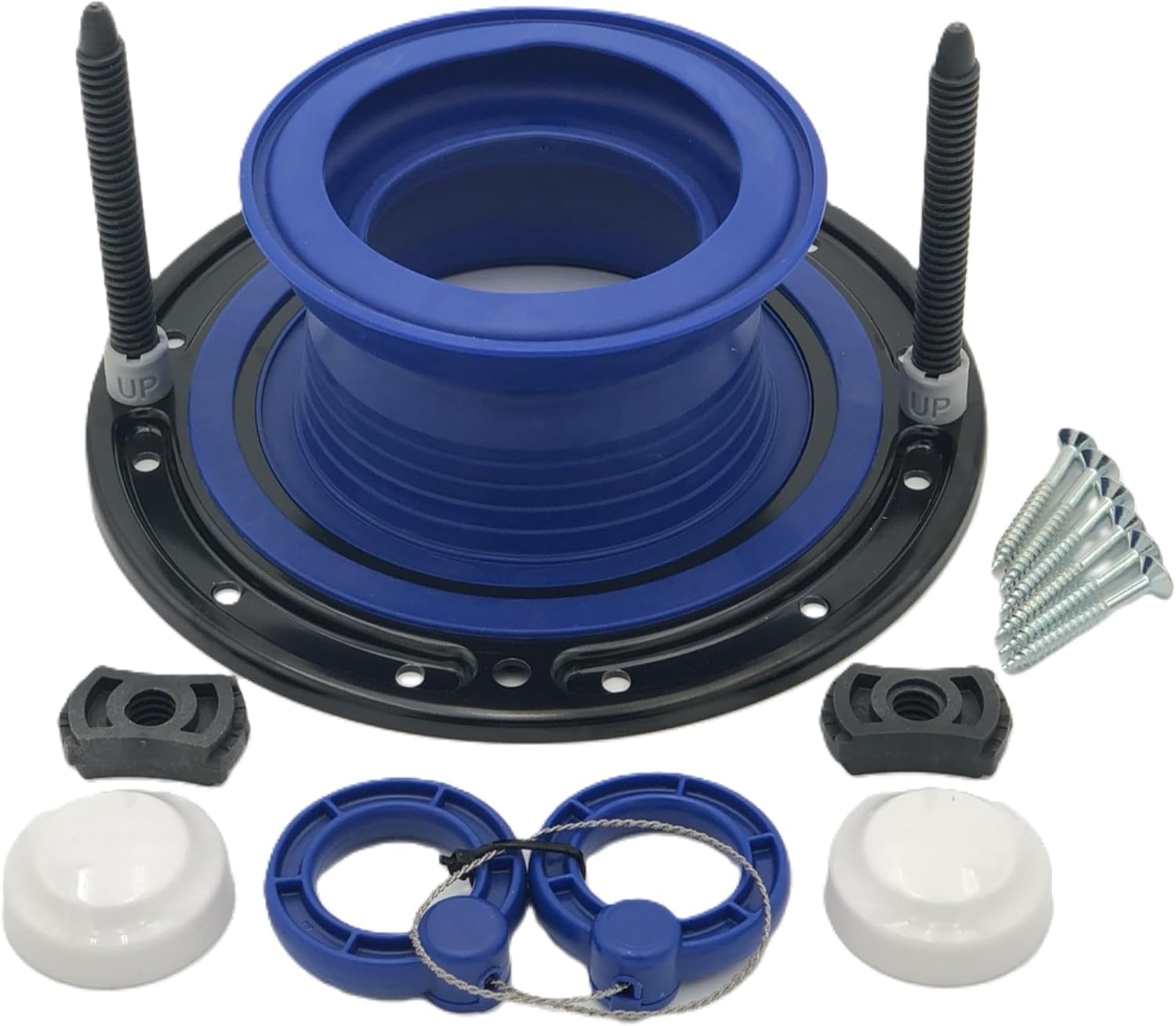 One N Done Toilet Flange Repair Kit - Toilet Kit For Low or Broken Flange. Toilet Wax Ring Replacement Kit W/Toilet Flange Extender Kit, Easy Toilet Bolts, & Toilet Caps For Bottom of Toilet. (1 Ea.)