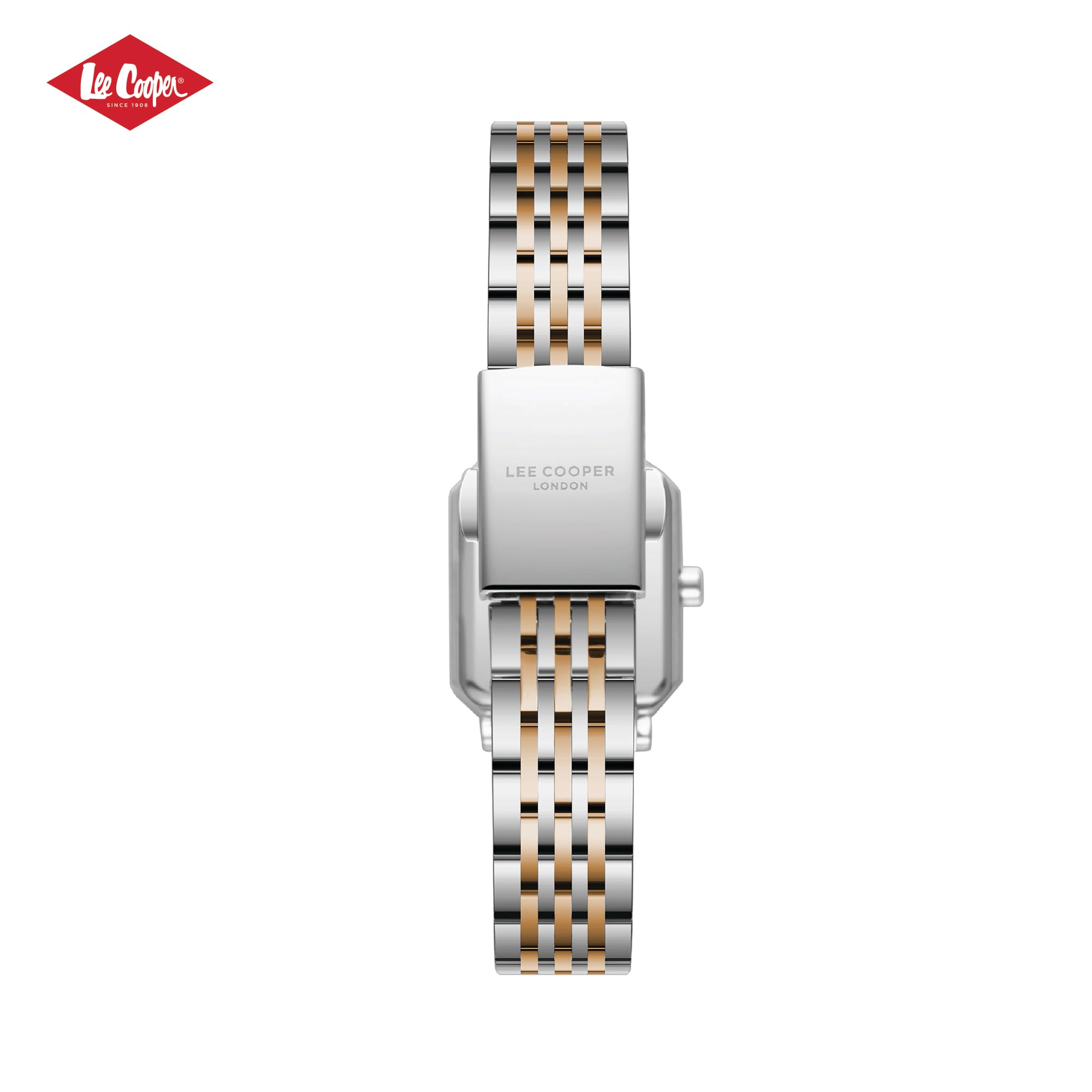 Lee Cooper Damenuhr - Elegante zweifarbige Rotgold Rechteckige Armbanduhr für Damen mit Perlmutt-Zifferblatt | Quarz Analog | LC08203.520