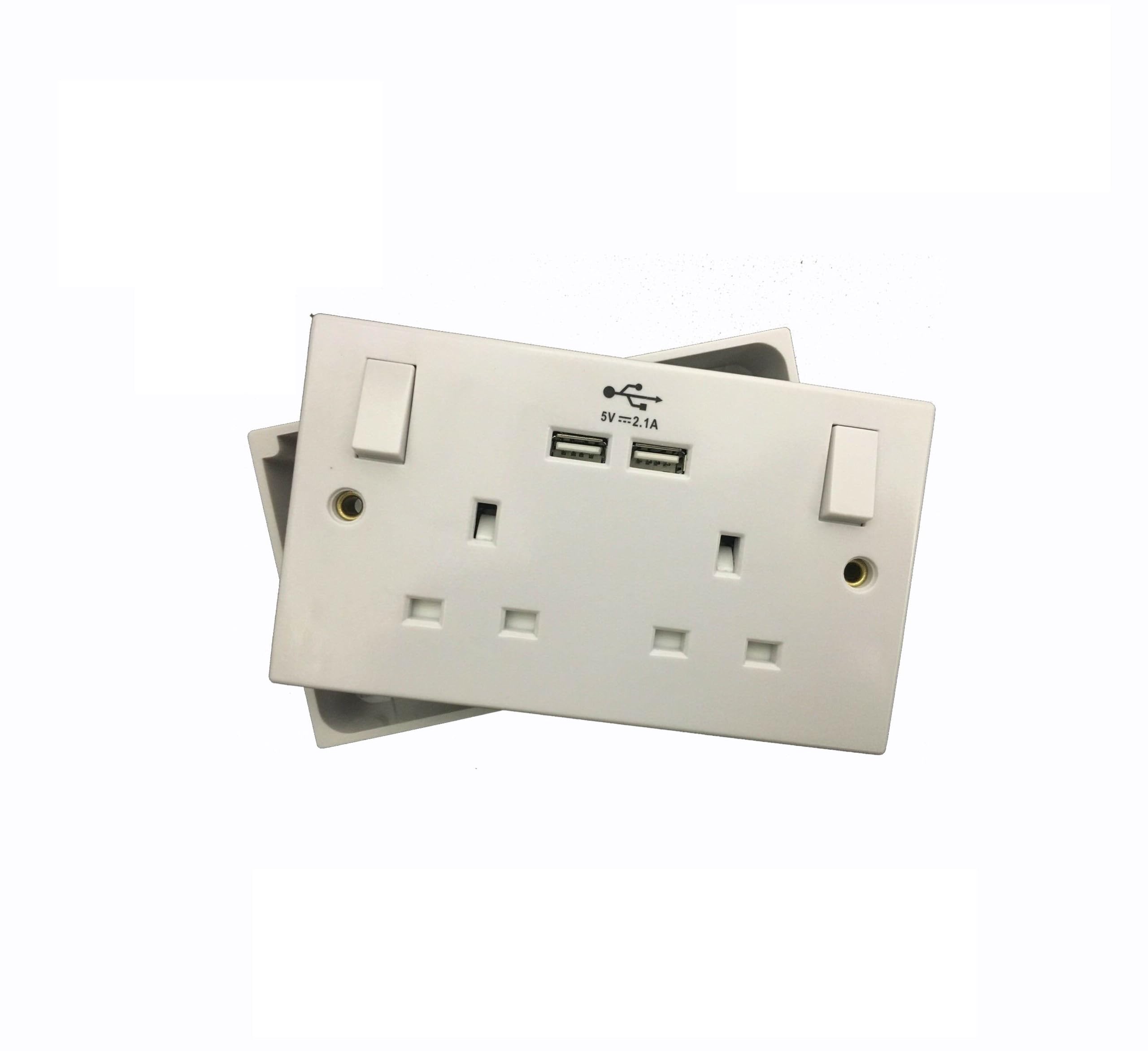 iSeventy9 2 Gang UK Electrical Plug Socket Wall Faceplate with 2 USB Charging Ports + Back Box 25MM White