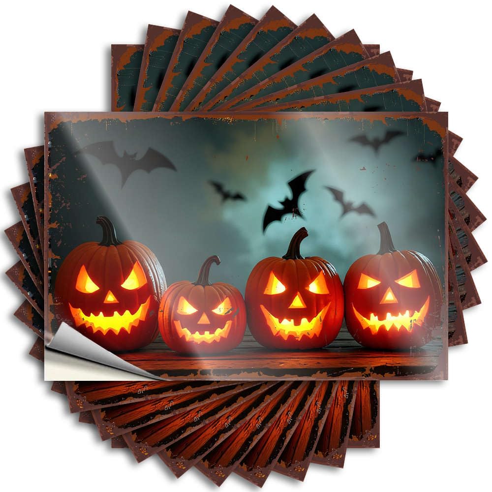 Funny Sticker Upgrades | High Hard Four Carved Pumpkins with Bats in The Background for Winter(12X18CM)