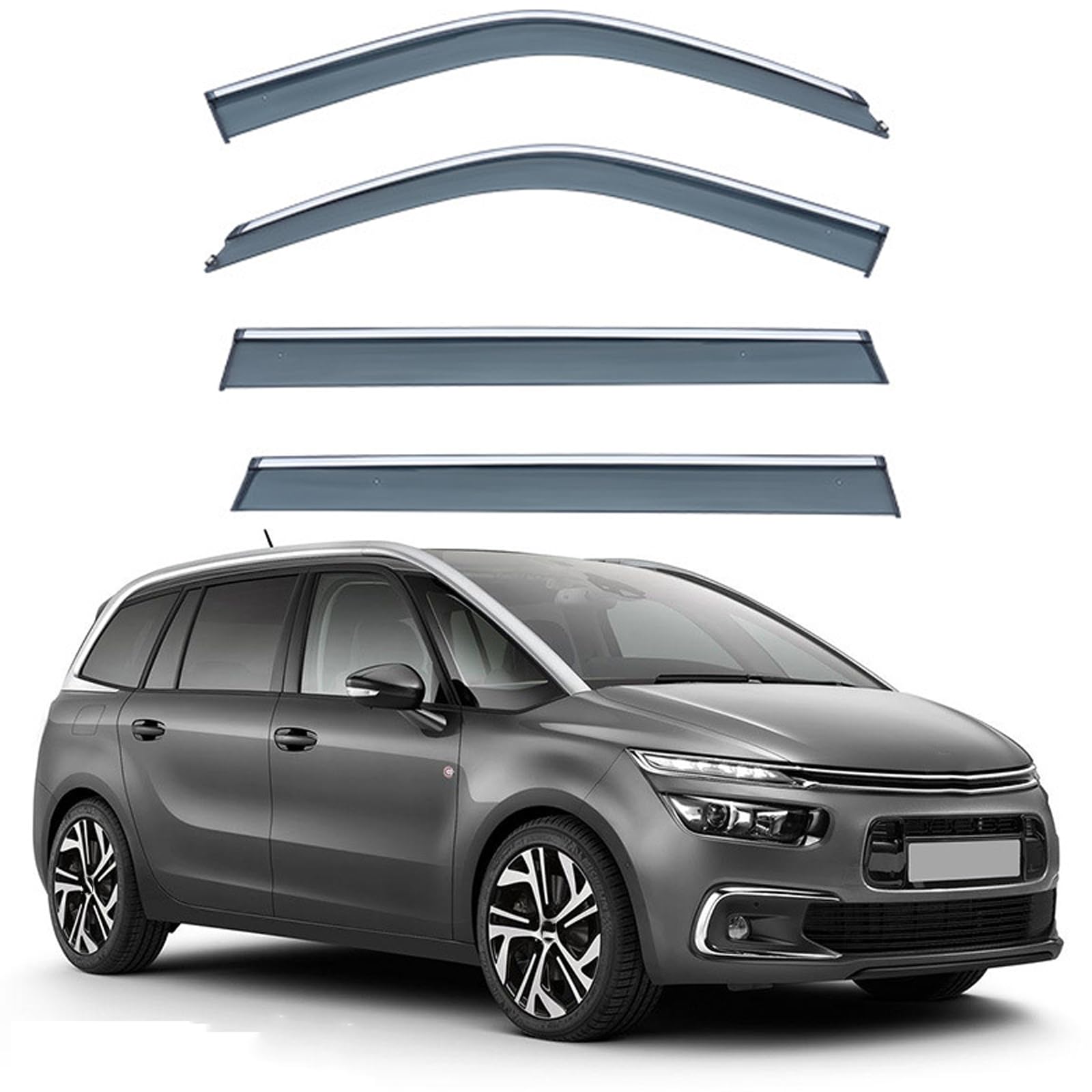 Zddyuu Car Window Deflectors For Citroen C4 Spacetourer 7Seter Mk2 2013-2022, Smoked Tinted Rain Guards Sun Shades Wind Weather Protection Side Window Visors