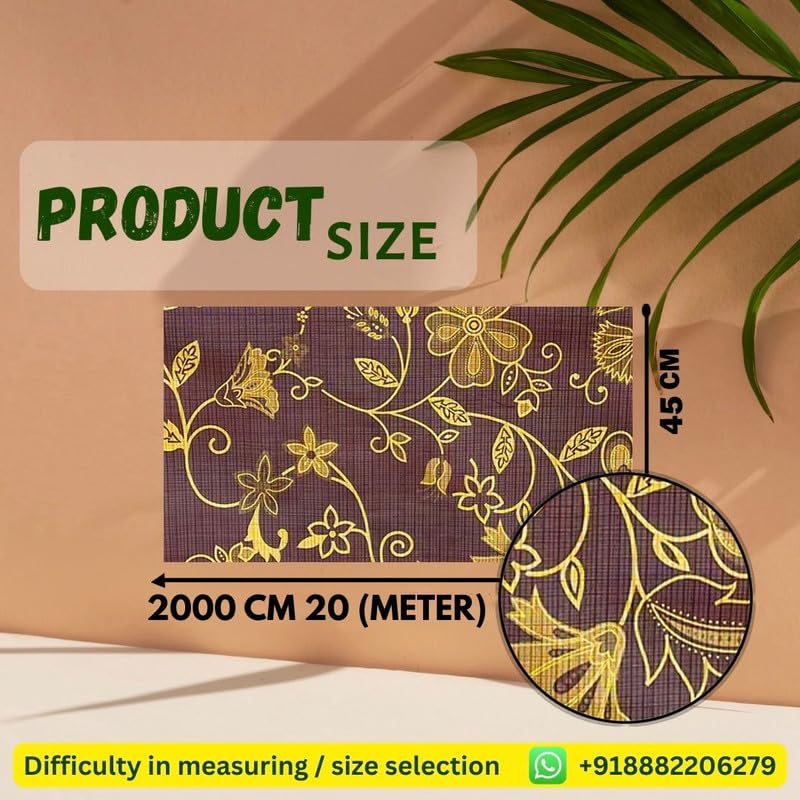 Image of Anti-Slip Kitchen Shelf Liner - 20 Meter Roll, Waterproof Multipurpose Mat for Fridge, Cabinet, Drawer, Trolley & Bathroom - Easy to Cut Floral Blue Print (Brown)