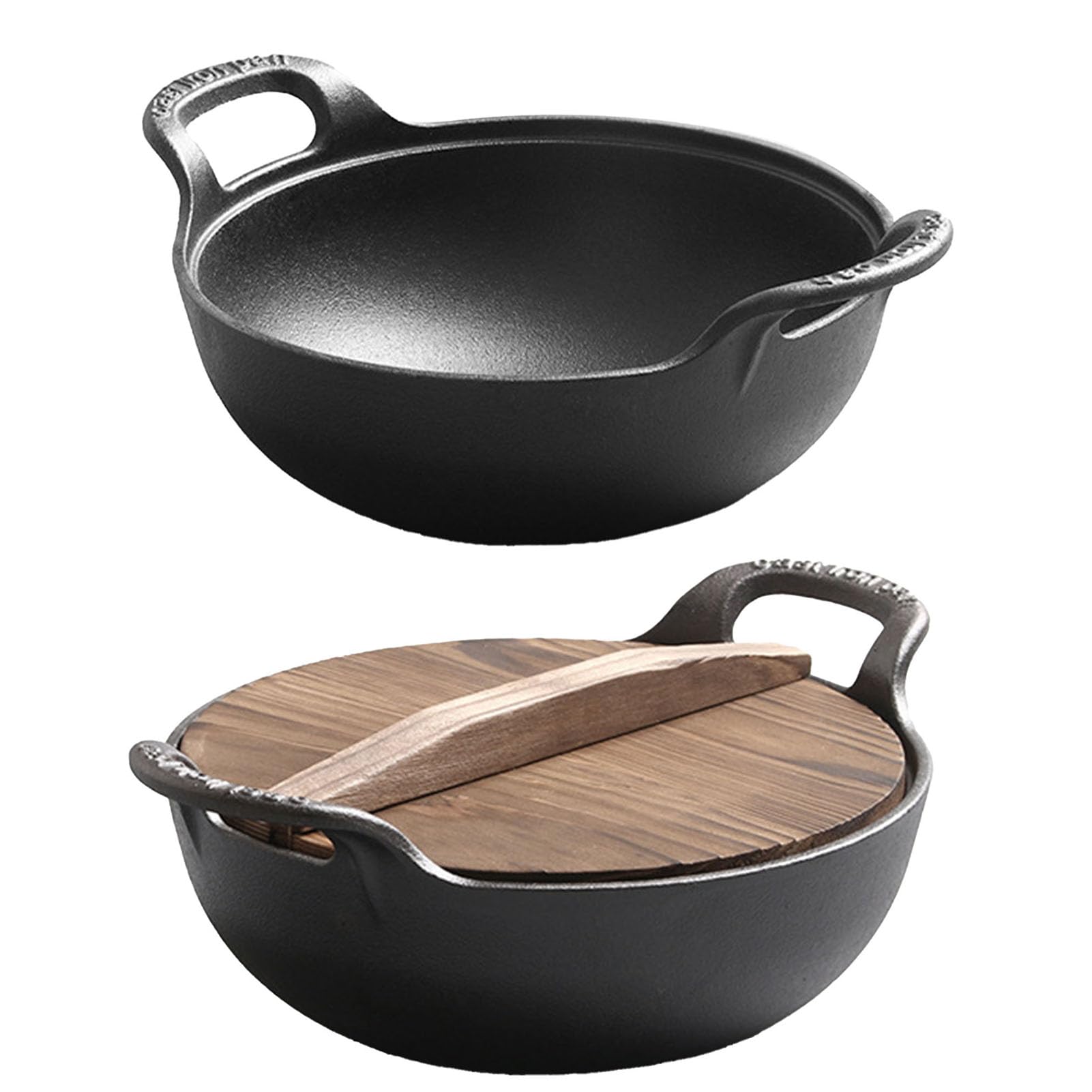 Wok in Ghisa, Padella in Ghisa Addensata Antiaderente con Coperchio in Legno e Manici Larghi per Tutti i Piani Cottura Compresi Fornelli a Induzione Ed Elettrici, Wok Tradizionale Cinese (30