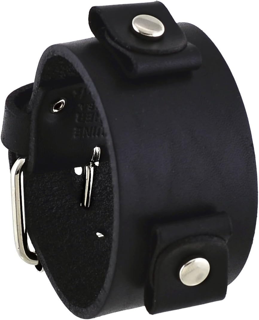 Nemesis GB-K Women's Junior Size Black Wide Leather Cuff Wrist Watch Band