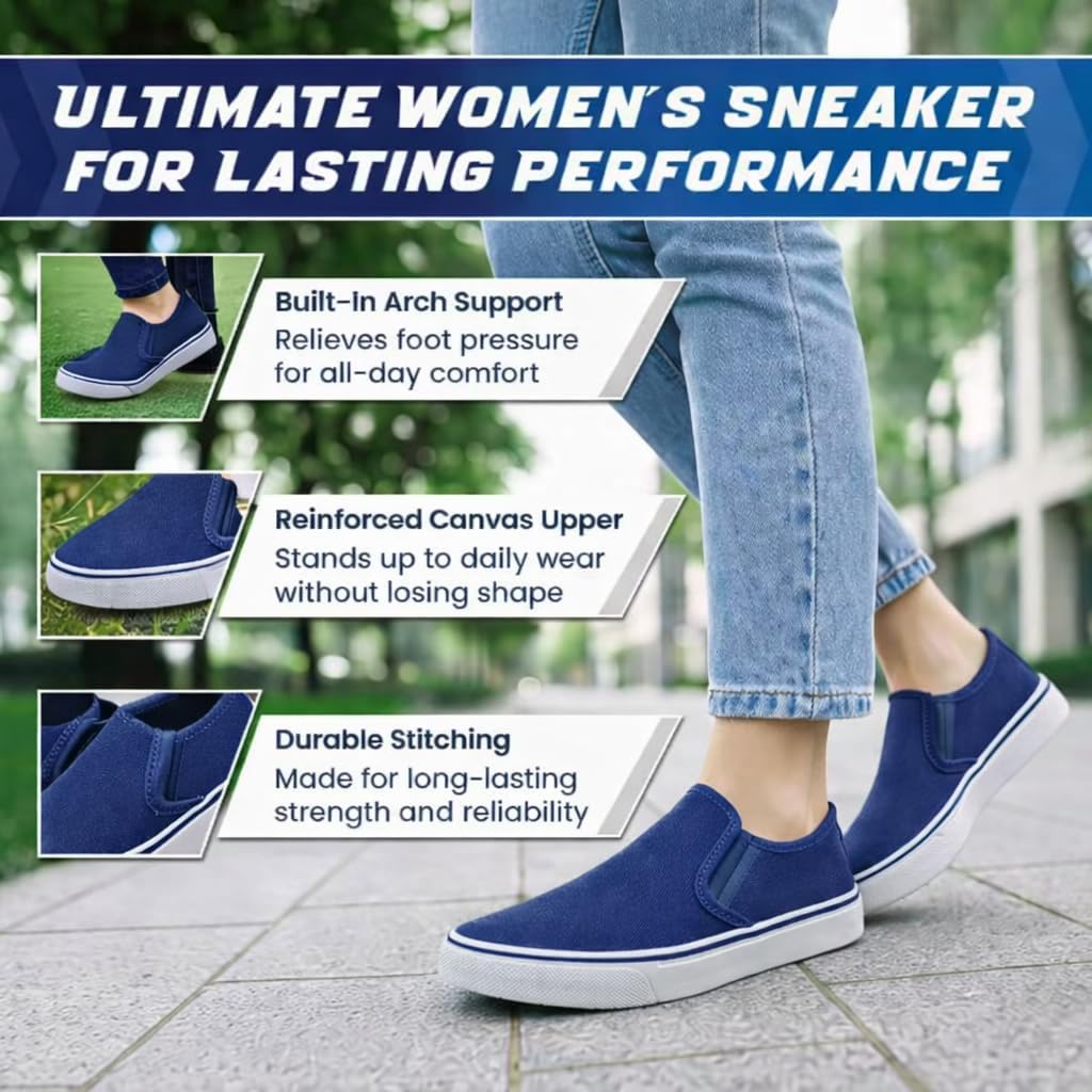 Emma Shoes Low-Top Slip Ons Women's Fashion Sneakers Casual Canvas Sneakers for Women Comfortable Flats Breathable Padded Insole Slip on Sneakers Women Low Slip on Shoes - Image 6
