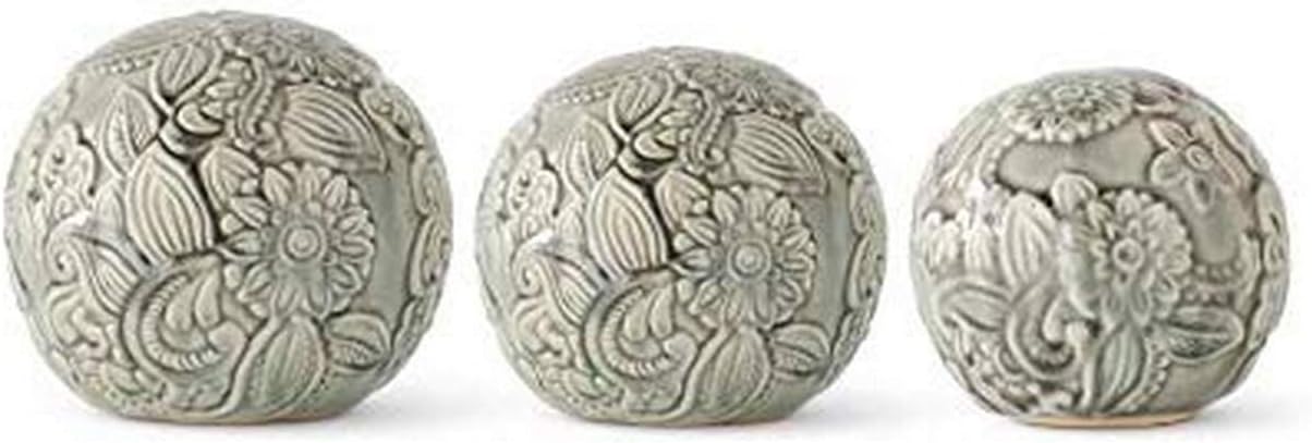 K&amp;K Interiors 15447A グレーセラミックフローラルディテール テーブルトップ グローブ 3個セット