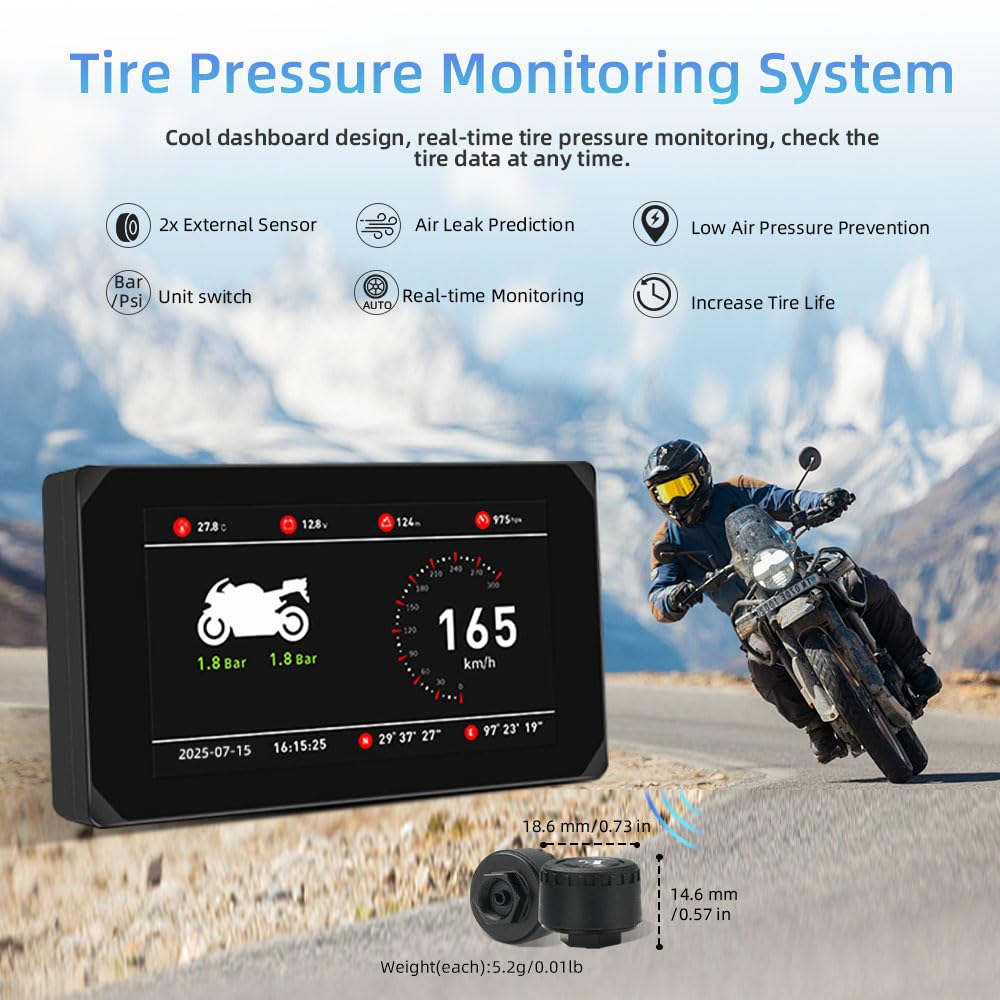VSYSTO Motorrad Carplay Bildschirm, Kabelloses Carplay und Android Auto mit Dashcam Vorne Hinten 1080P für Moto, 5 Zoll Wasserdichter Touchscreen mit GPS Navigation, BT Audio, Siri Assistant, TPMS