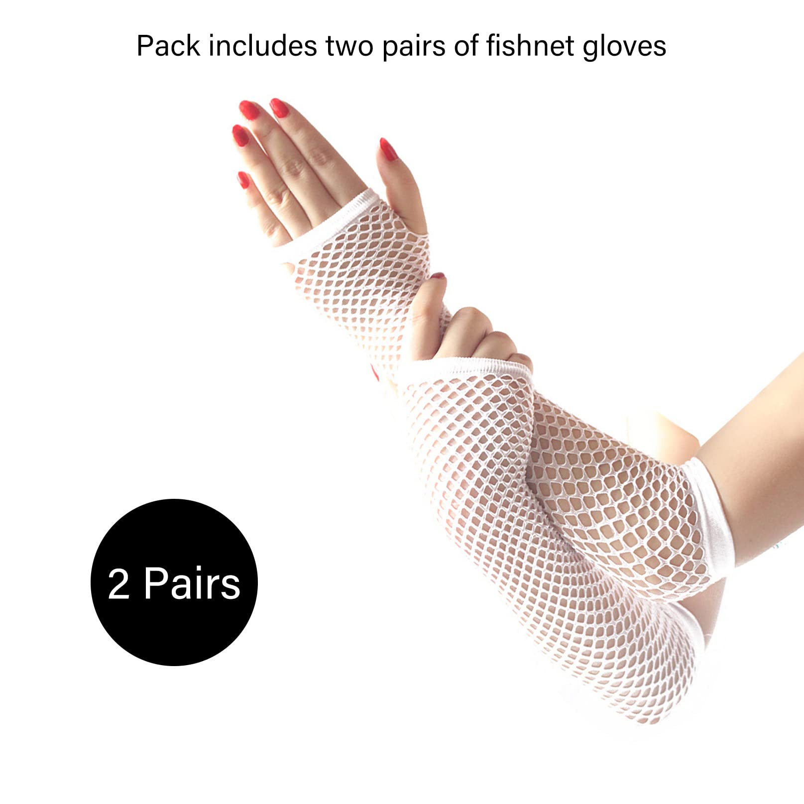 COSFAN 2 works Fishnet Gloves Women Fingerless Long Gloves Elastic Mesh Glove 1920s Hollow Gloves for Evening Party Halloween (White) - Image 2