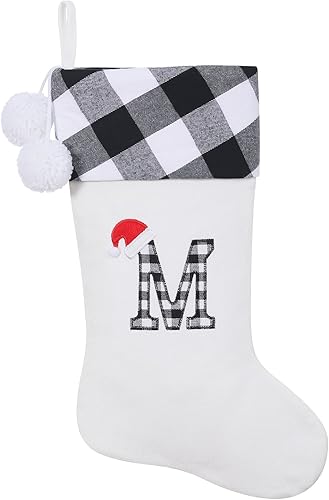 Miniatura 119 de Calcetines de Navidad bordados con monograma inicial de 20 pulgadas, decoración de Navidad, calcetines personalizados, decoración de temporada Negro
