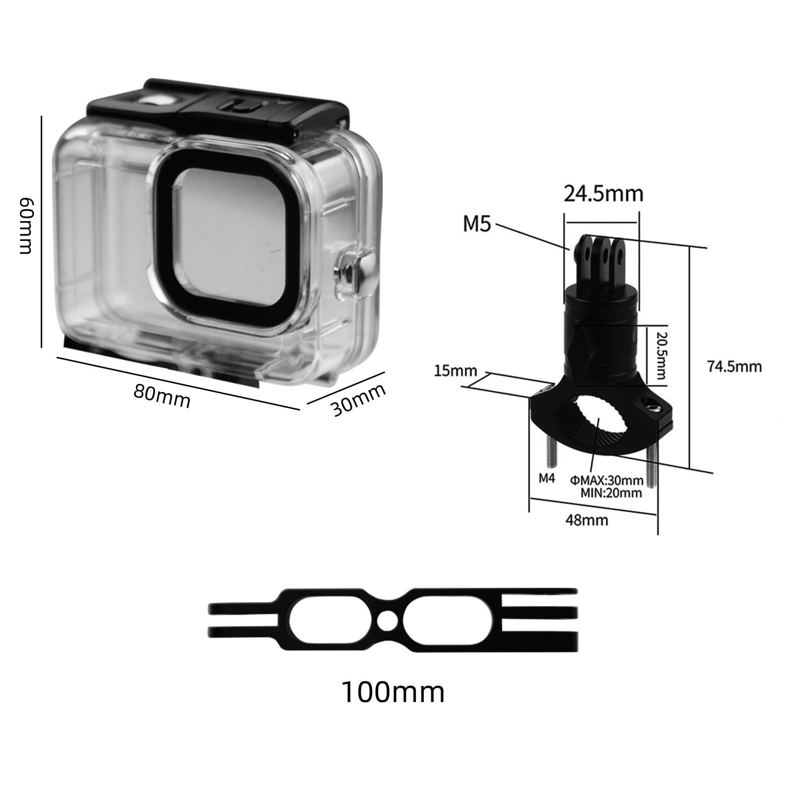 YaelHelens Cycling Kit Compatible with GoPro Hero 9-13 40m Waterproof Case + Aluminum Alloy Extension Arm + 20-30mm Bike Mount Anti-Shock Design & Full Accessories Compatibility (YH-100MM)
