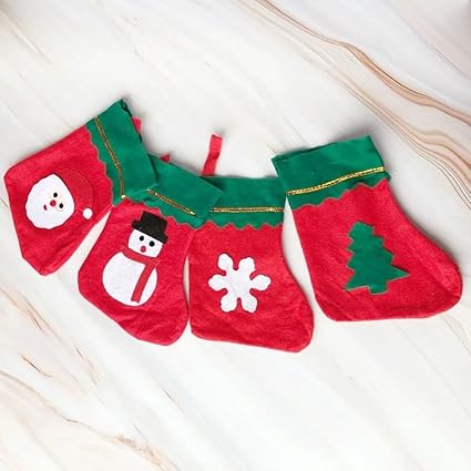 PartyToko Christmas Stockings Nonwoven Christmas Stocking Decorations Christmas Stockings Christmas Socks Christmas Hanging Socks Random Design 8inch - Set of 4pcs
