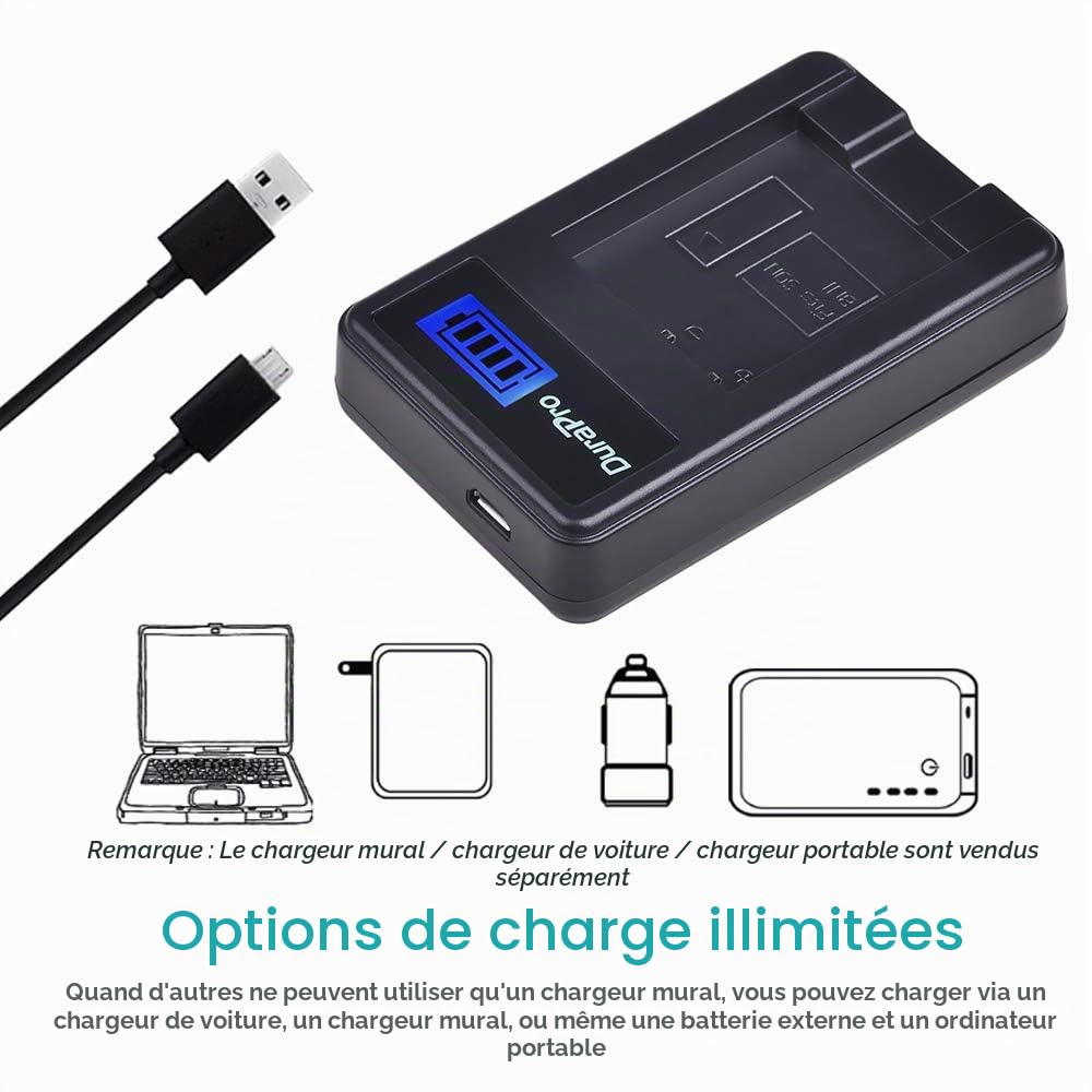 DuraPro 2Pcs NP-BN1 Battery + LCD USB Charger for Sony Cyber-Shot DSC-W800,DSC-WX220,DSC-W830,DSC-W810,Sony DSC-QX30,DSC-QX100,DSC-QX10 Digital Camera