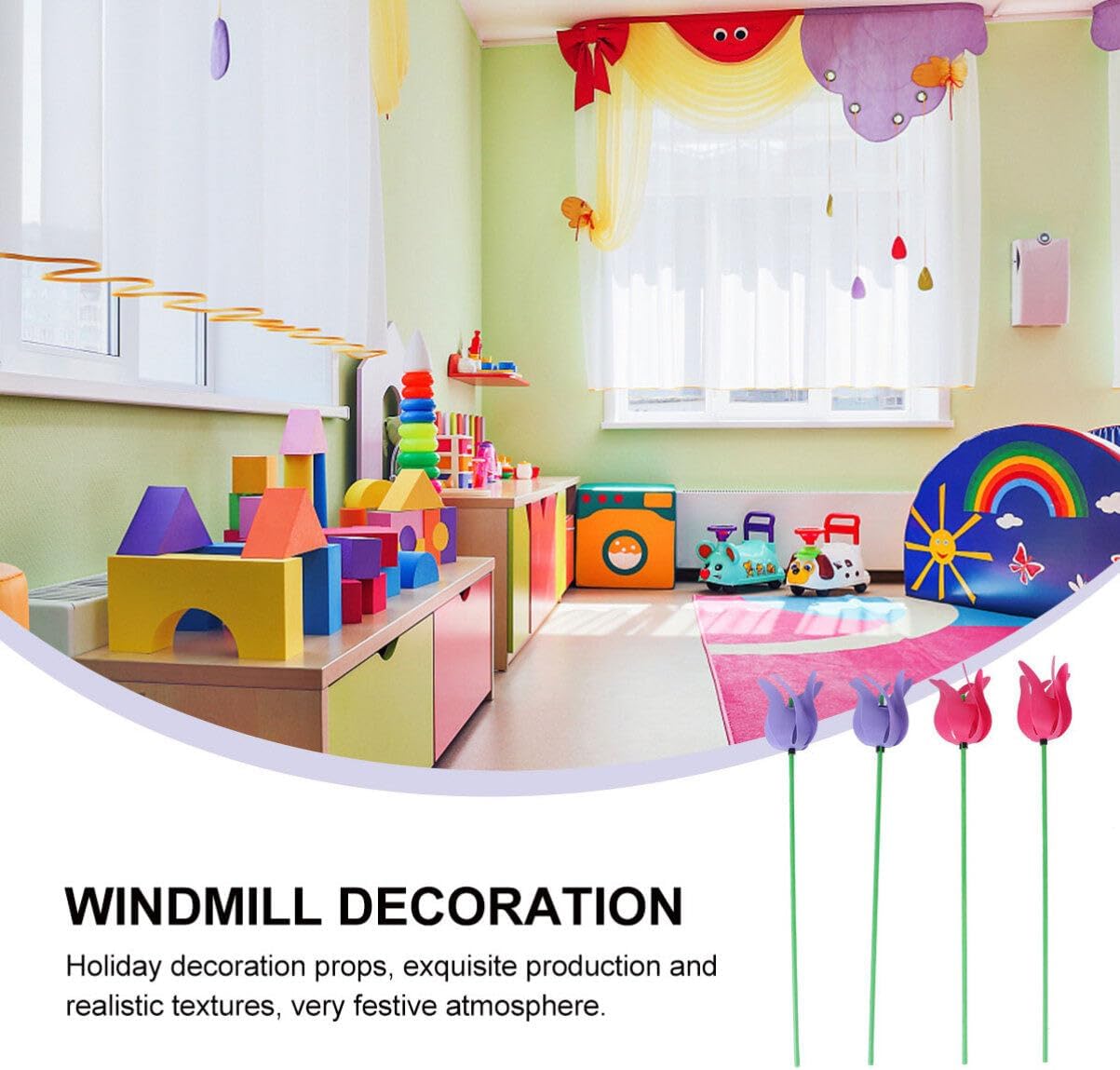 2sets and Girls Toy Windmill Outdoor Garden Decor Spring Tulip Decoration 12pcs*2 Random