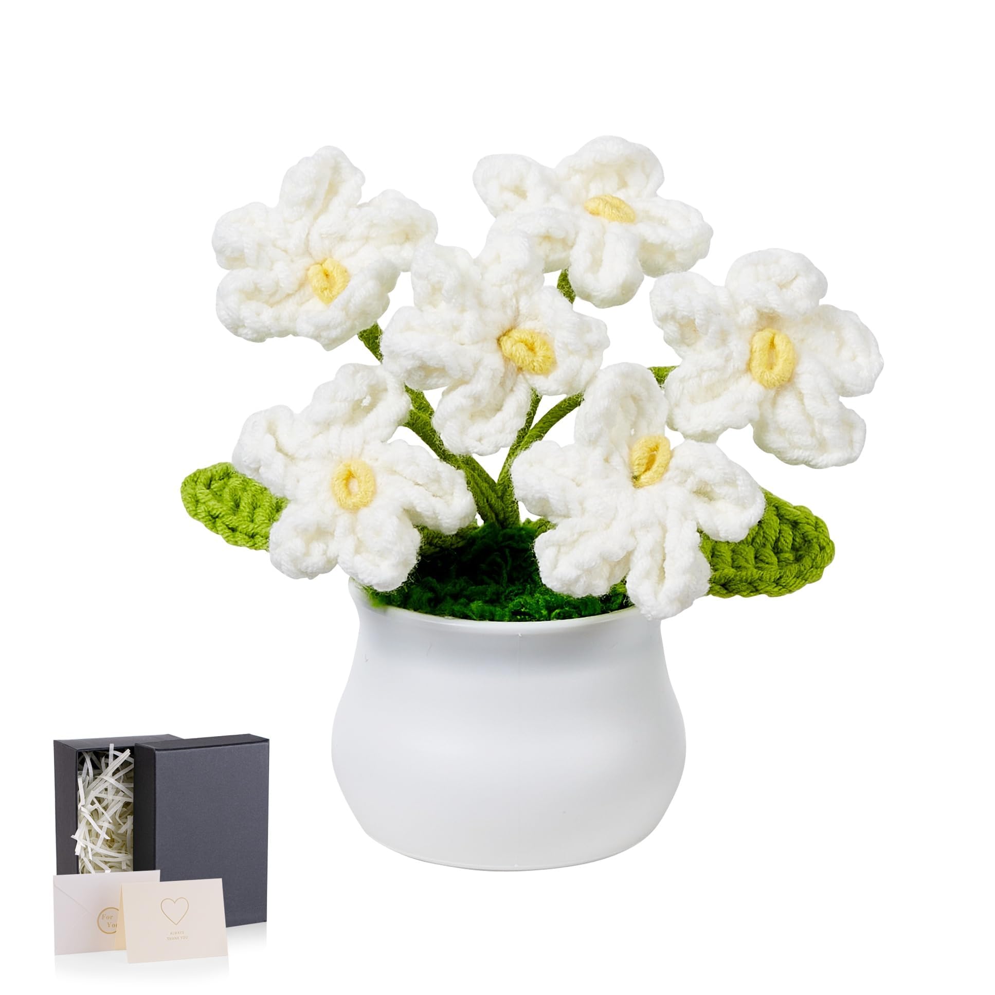 MAIBAOTA Handmade White Crochet Flowers Forget Me Not