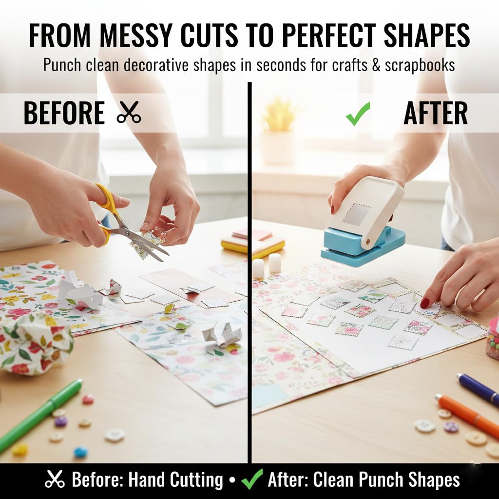 Postage Stamp Punch, Paper Punch for Crafting, 1 x 0.8 Inch Square Hole Punch, Stamp Cutter Tool, Stamp Shaped Paper Punch for Scrapbooking, Card Making, DIY Crafts