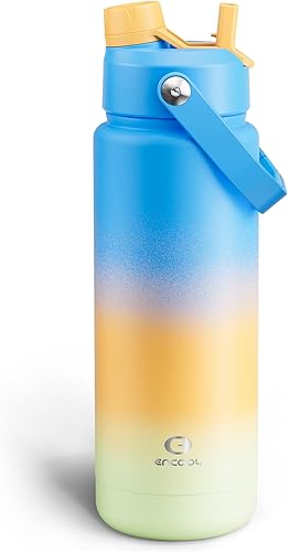 Miniatura 69 de ENCOOL Botella de agua aislada con popote, de acero inoxidable, a prueba de fugas, sin BPA, al vacío de doble pared que se mantiene fría durante 24