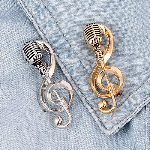 Image of Microphone Music Brooch Cute Music Notes Brooch Pins Microphone Shape Fashion Brooch Simple Accessories for Women Girl Party Concert
