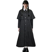 Horror Movie Black Family Costumes Plaid Coat, Women Black Costume Gothic Long Coat Cape Collar Outwear Halloween Cosplay
