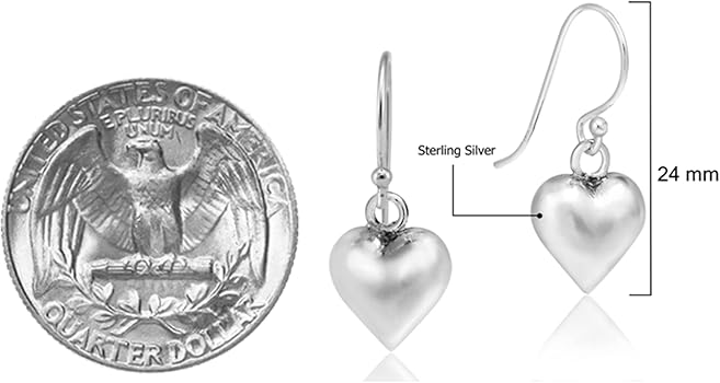AeraVida 24mm .925 Sterling Silver Heart Dangle Earrings for Women