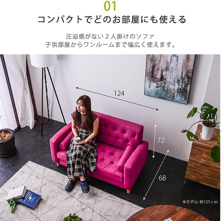 レッド　ソファ　クッション2個付き　2人掛け レッドソファクッション2個付き2人掛け