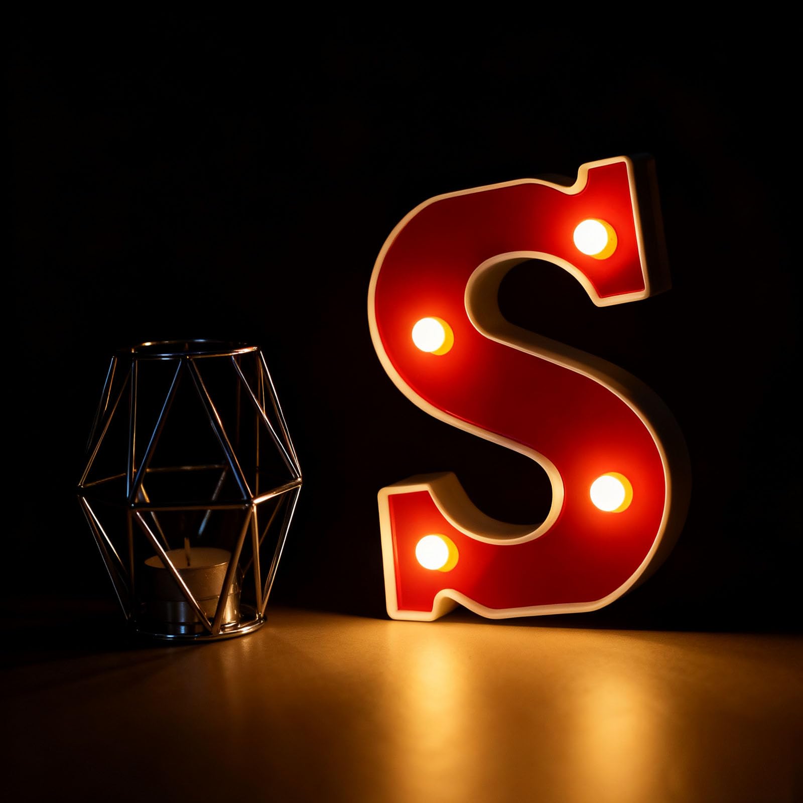 Letter S Sign Lights Battery Powered Decoration Table Lamp Red LED Night Light for Coffee Shop Art Check-In Point, Christmas Decor, Office Workstations(6.26"*4.53"*1.18") — image 1