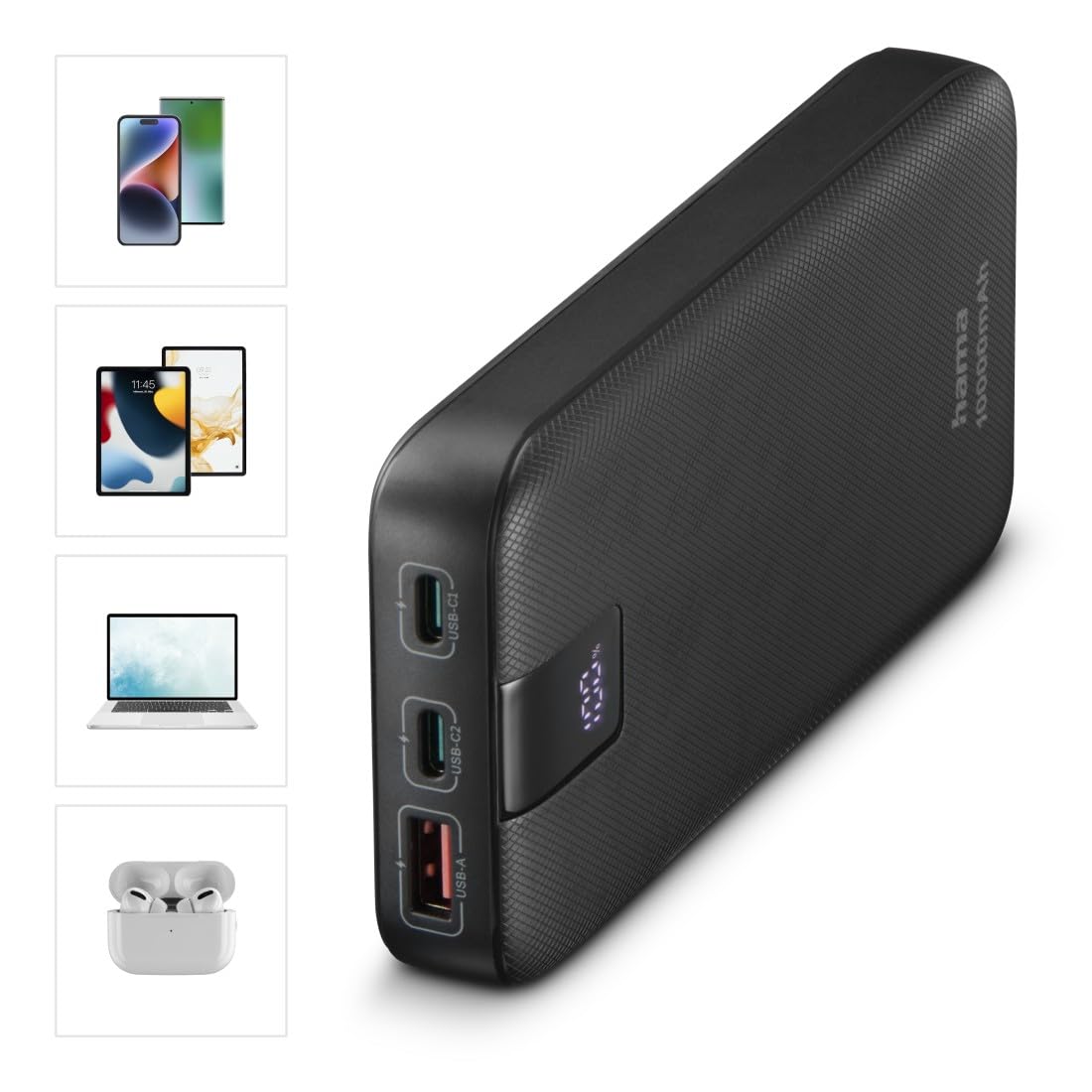 Power Pack "PD 10" 10000 mAh, Uscite: 2x USB-C, USB-A, Ricarica rapida, anth.