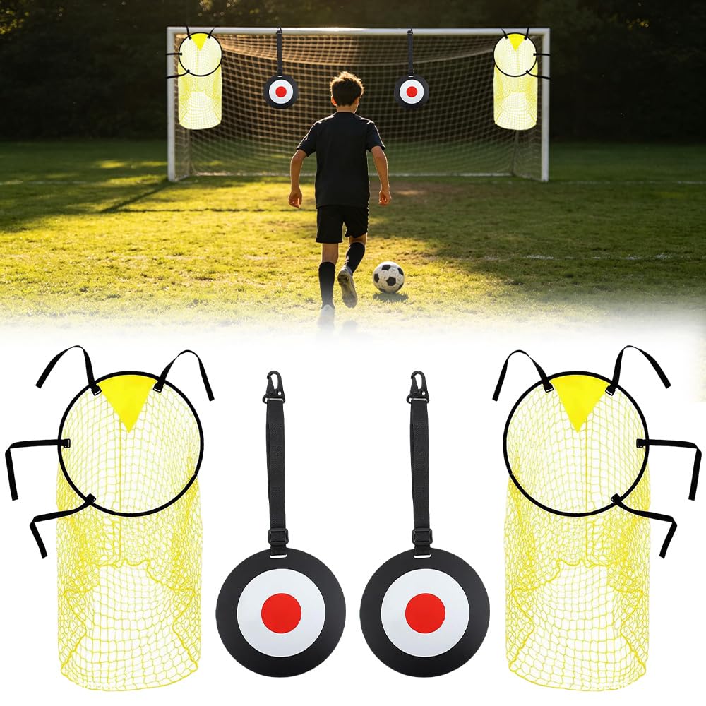 BIZOI 2Pcs Top Bins Football Targets, Soccer Goal Target Nets with 2 Pcs Hanging Targets, Easy to Attach and Detach, Top Bins Net for Goal for Kids Adults Shootings Accuracy Training