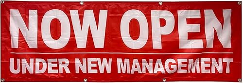 4 Less Co 2x6 pies AHORA ABIERTO BAJO NUEVA GESTIÓN Banner Store Sign Tela Poliéster RB