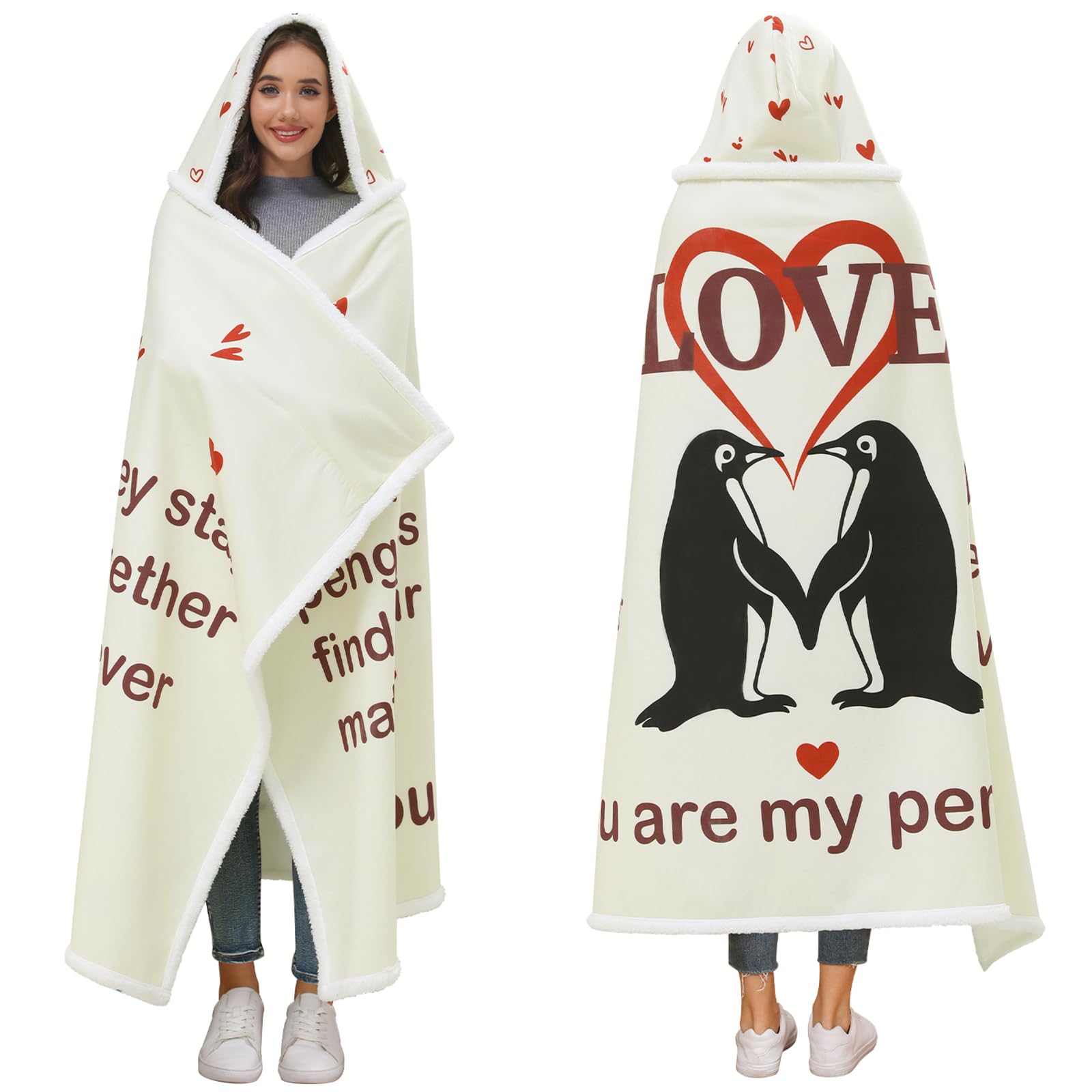 Christmas Blanket Gifts for Wife, Birthday Gift Ideas for Wife, Penguin Blanket Hoodie