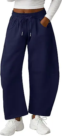 Lepunuo Barrel Sweatpants Women Casual Baggy Elastic Waisted Pants Wide Leg Gym Trousers with Pockets