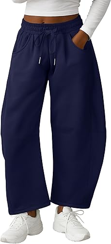 Lepunuo Barrel Sweatpants Women Casual Baggy Elastic Waisted Pants Wide Leg Gym Trousers with Pockets