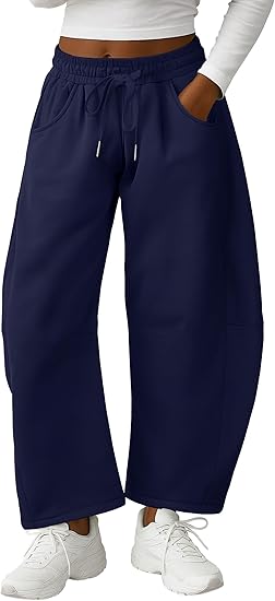 Lepunuo Barrel Sweatpants Women Casual Baggy Elastic Waisted Pants Wide Leg Gym Trousers with Pockets