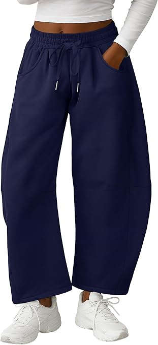 Lepunuo Barrel Sweatpants Women Casual Baggy Elastic Waisted Pants Wide Leg Gym Trousers with Pockets