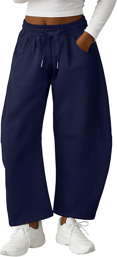 Lepunuo Barrel Sweatpants Women Casual Baggy Elastic Waisted Pants Wide Leg Gym Trousers with Pockets